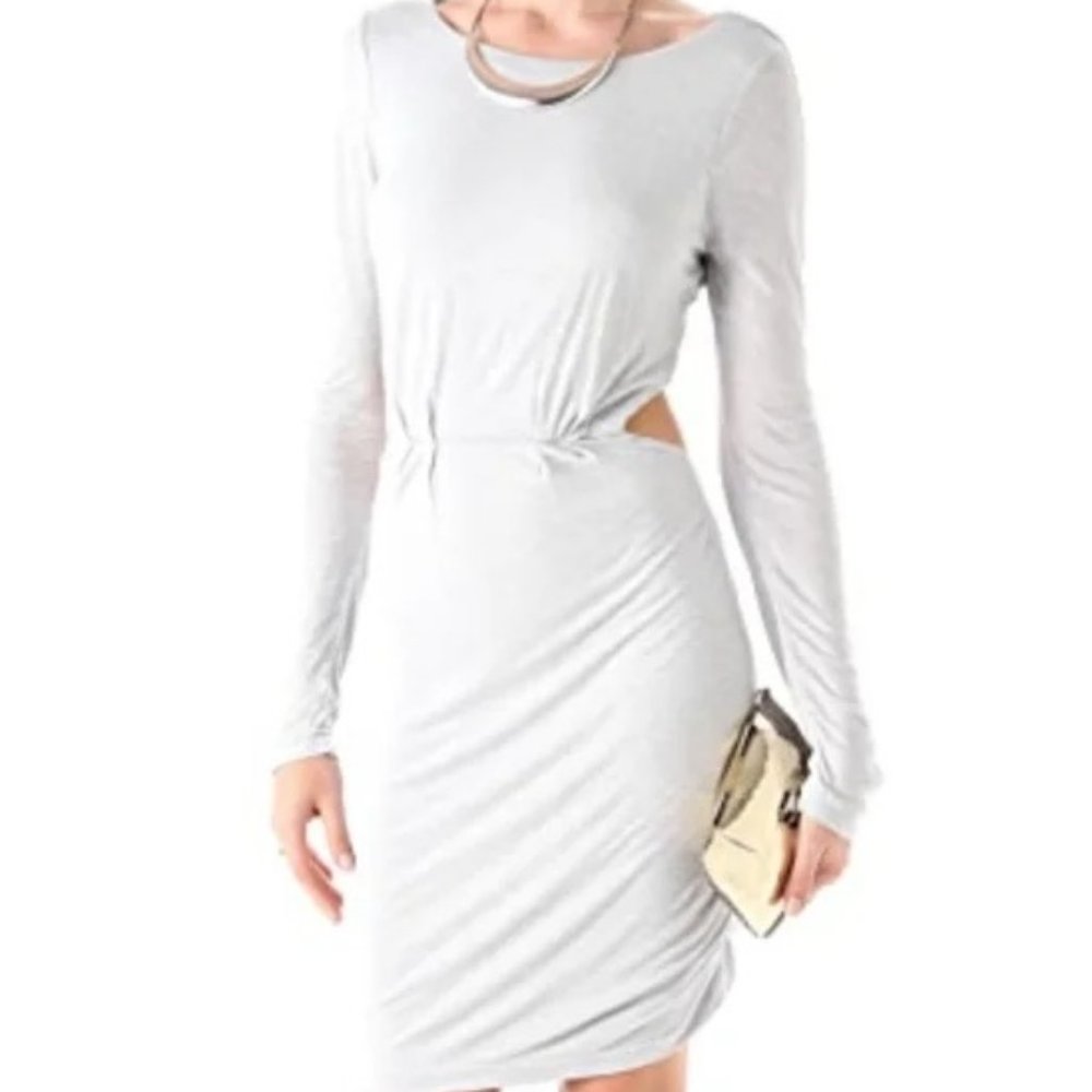 Pencey Standard Open Back Dress Lightweight Light Gray Rayon Long Sleeve size S